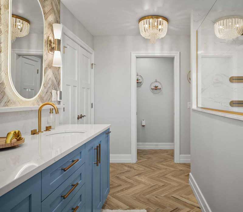 A primary suite was reimagined as a sanctuary of comfort and elegance, while the kids’ bath received a stylish refresh designed to grow with the family.