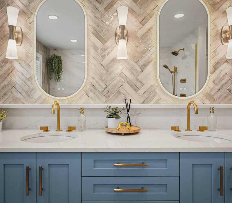 A primary suite was reimagined as a sanctuary of comfort and elegance, while the kids’ bath received a stylish refresh designed to grow with the family.