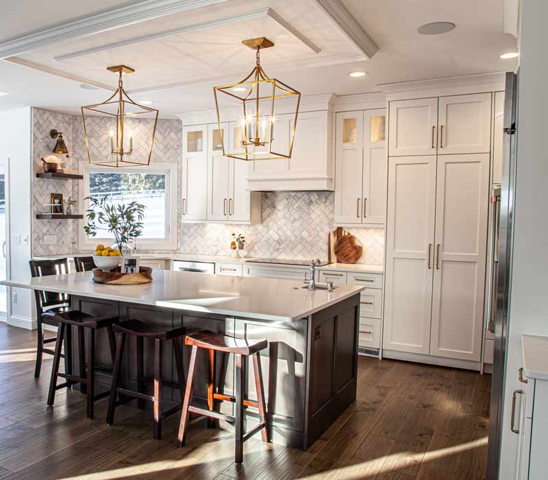 Concealed by what looks like tall cabinet doors, this full walk-in pantry frees up space in the kitchen and provides convenient storage for dry goods, perishables, and cookware alike.