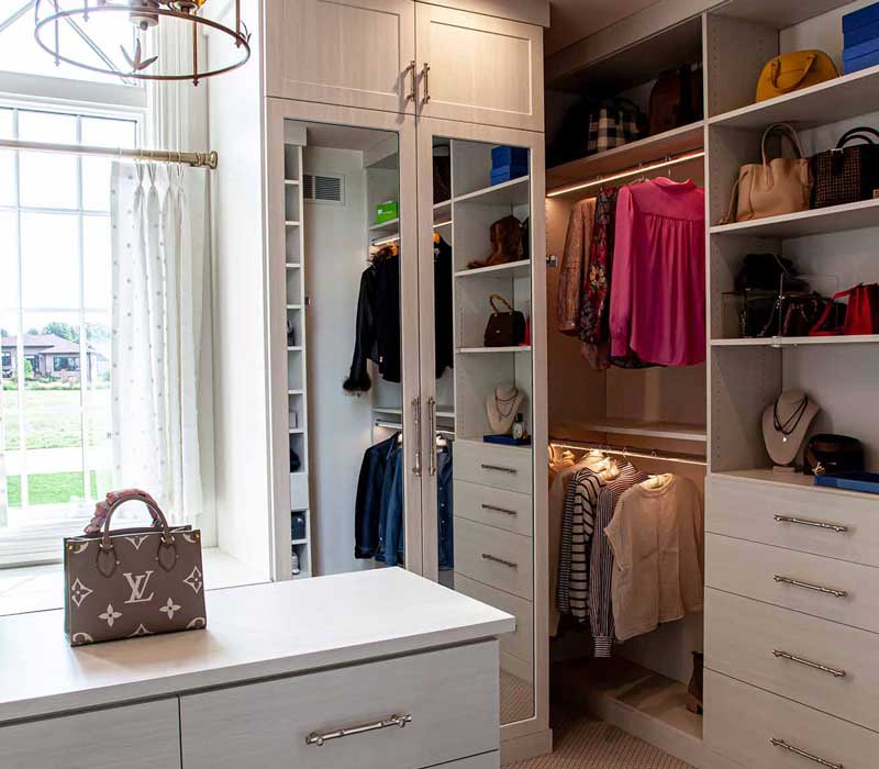 Set within a newly built home, this closet was designed as a luxurious retreat.