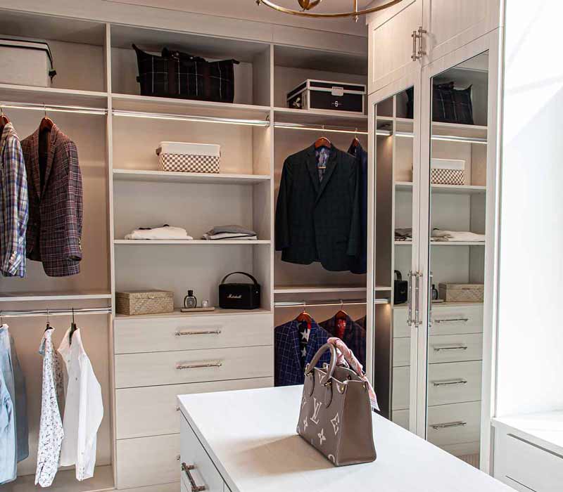 Set within a newly built home, this closet was designed as a luxurious retreat.