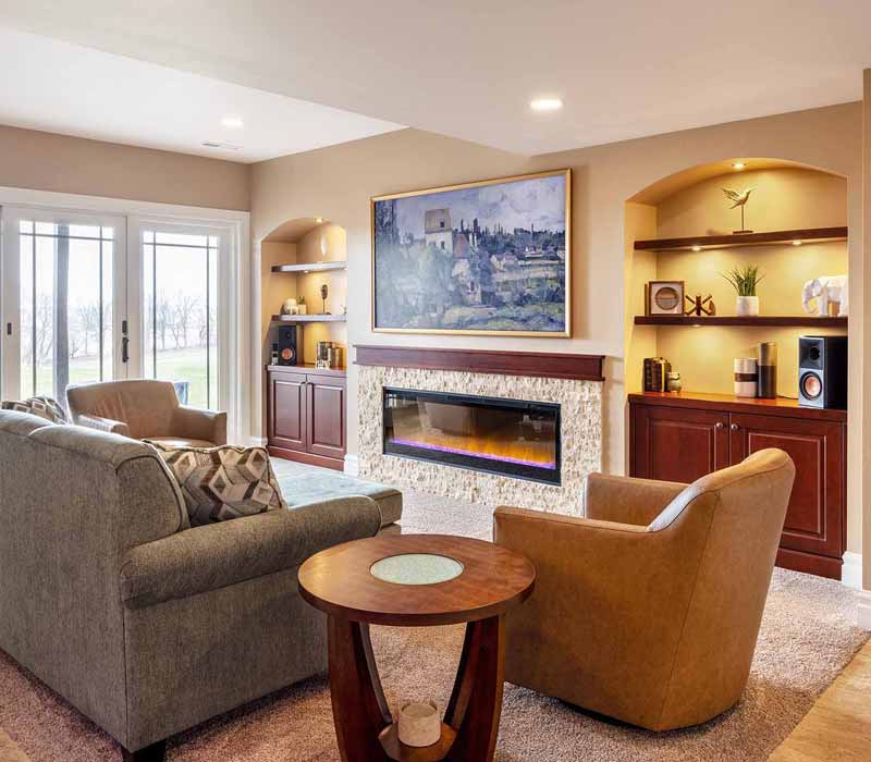 We transformed this basement into a luxurious retreat complete with a theater room, family room, bar, and game room. The remodel employs a traditional style and elevates everyday living.